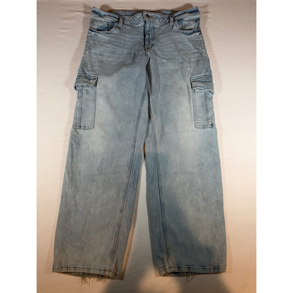 Edgely Women 16 Light Wash Cargo Jeans Mid Rise Boyfriend Straight Leg Denim